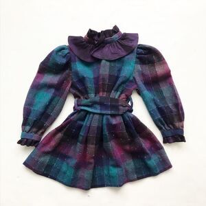 Vintage Yves Saint Laurent ruffle collar plaid dress EUC 4T